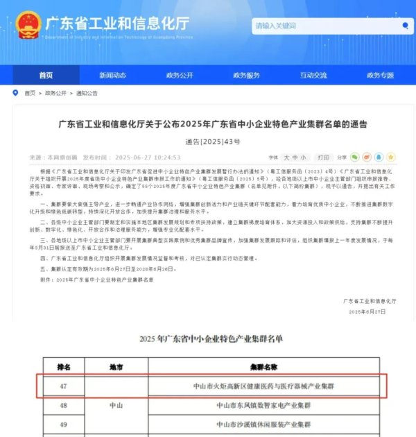 易配资 中山火炬成功入选！广东省中小企业特色产业集群+1！